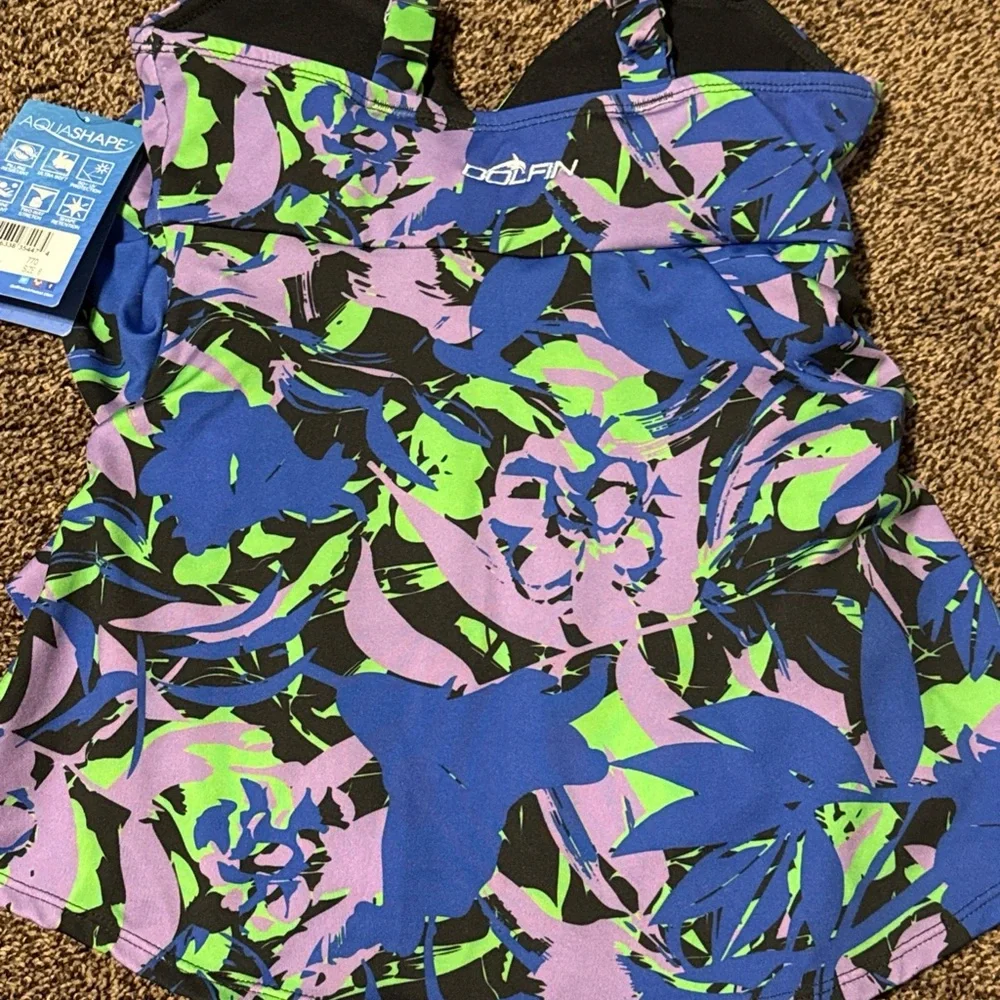 NWT Dolfin Aquashape Removeable Cups Tummy Control Blue‎ Eden Size 6 Swimsuit